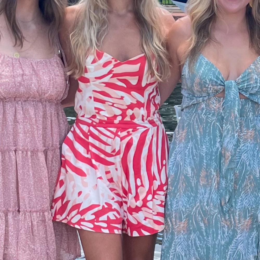 Parker pink, red and white strapless romper